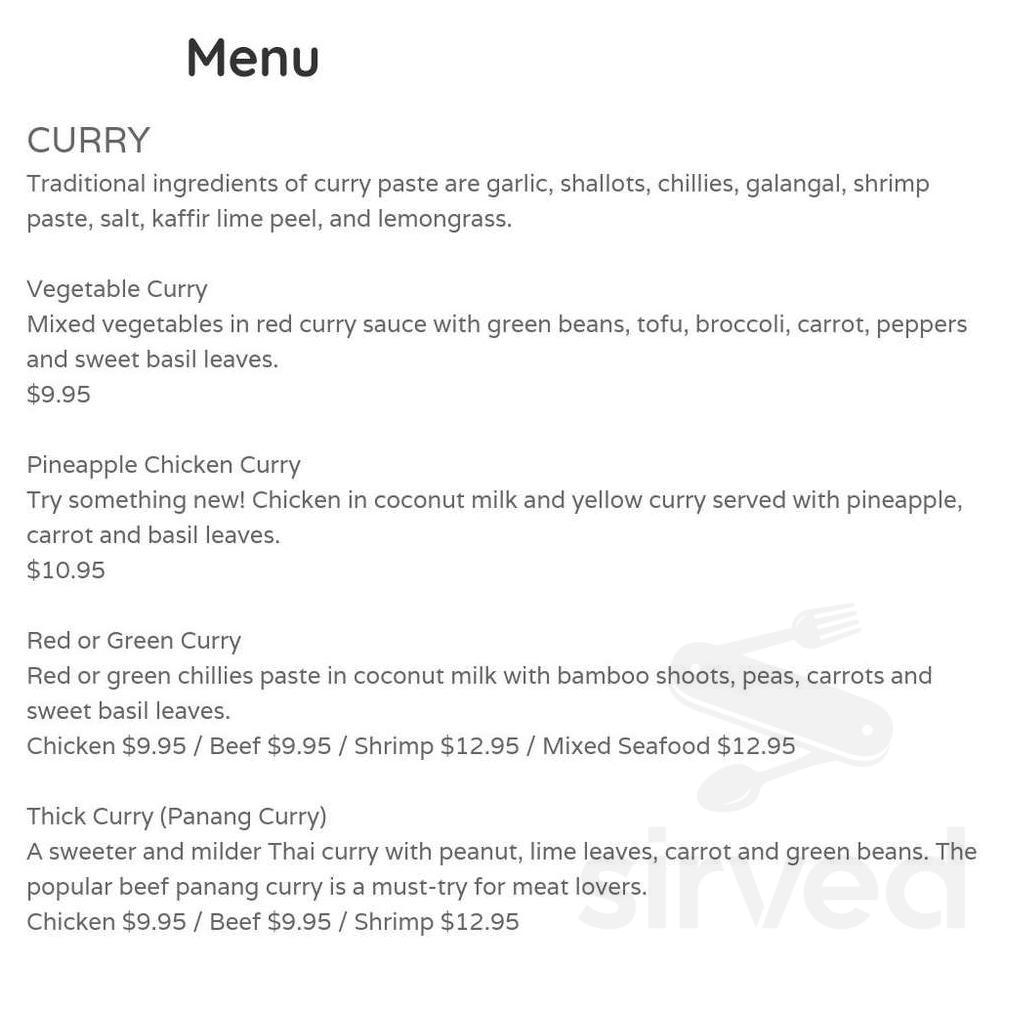Port Perry Thai menu in Port Perry, Ontario