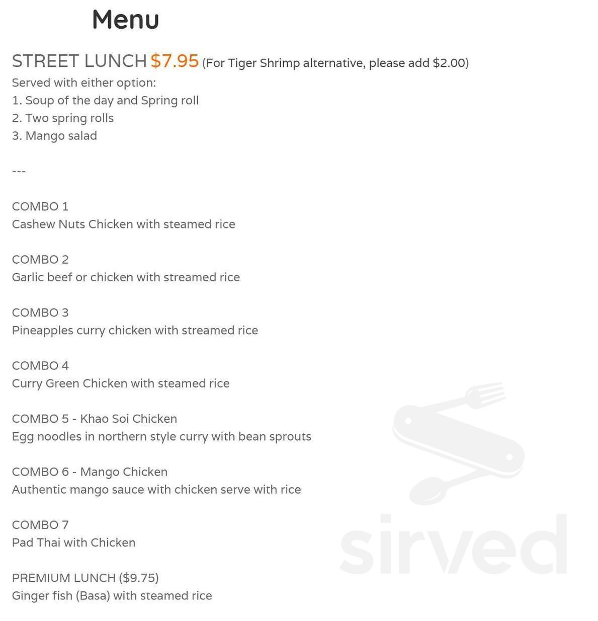 Port Perry Thai lunch menu in Port Perry, Ontario