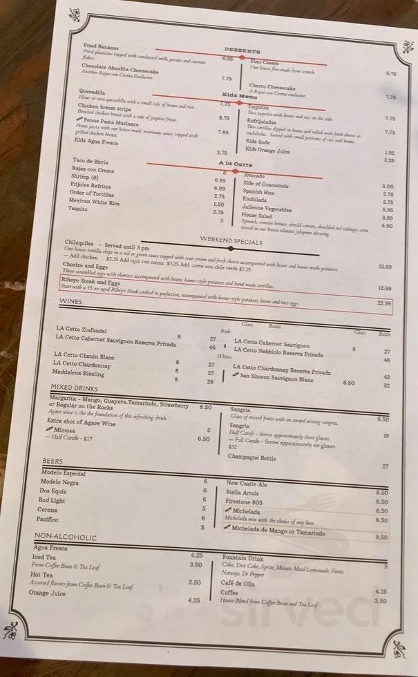 Rajas con Crema menu in Maywood, California, USA