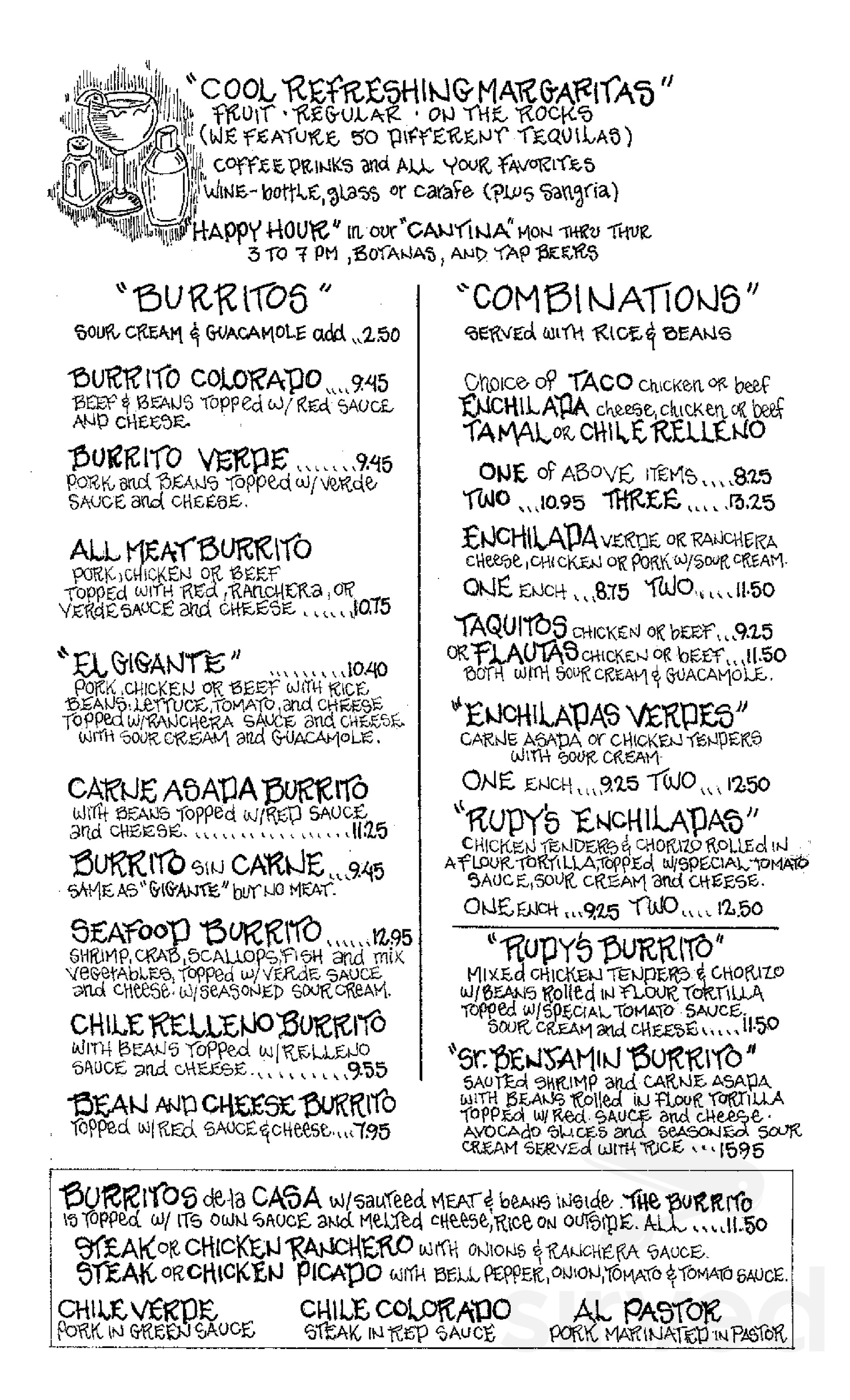 Rudy's Mexican Food menu in Monrovia, California, USA