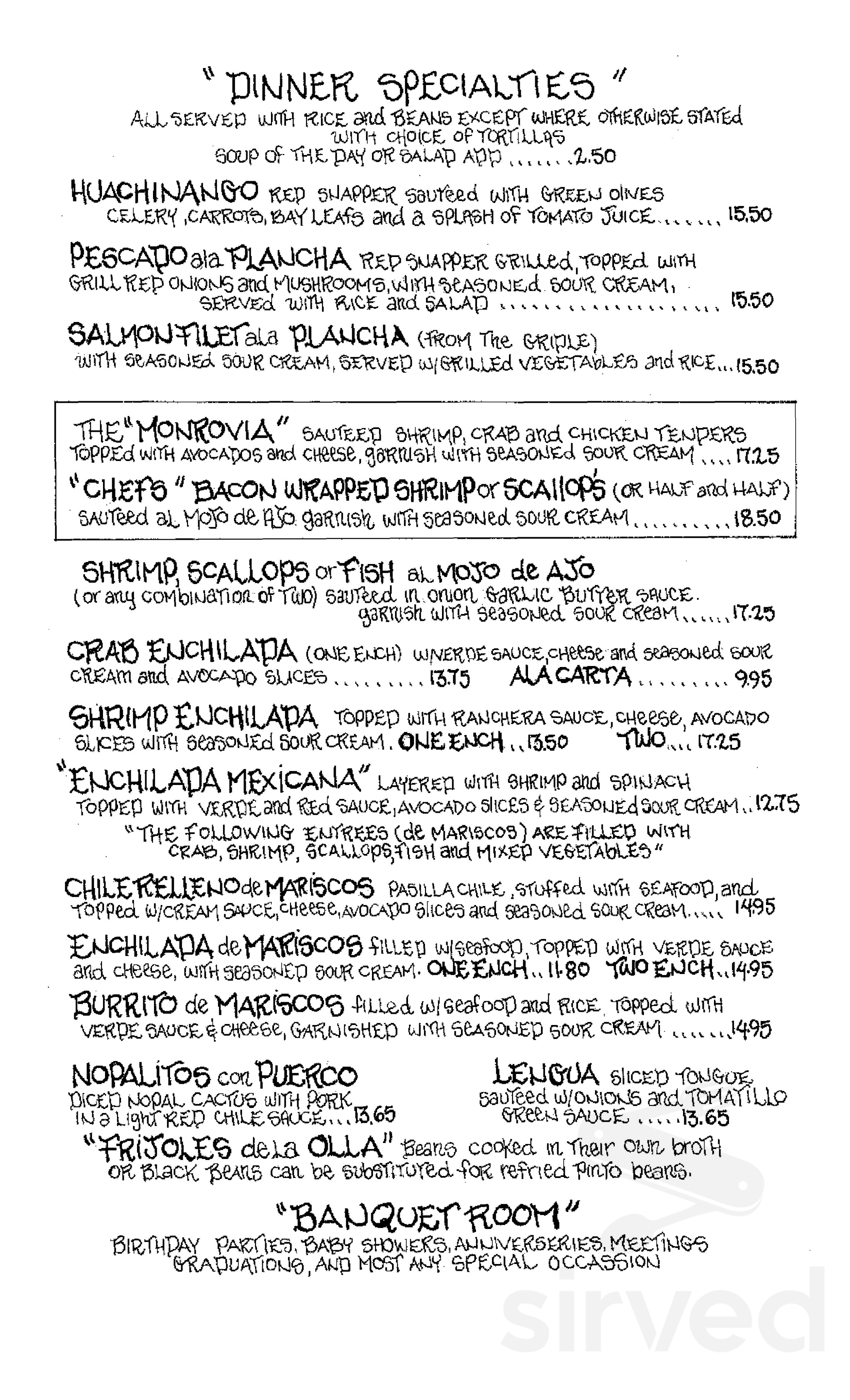 Rudy's Mexican Food menu in Monrovia, California, USA