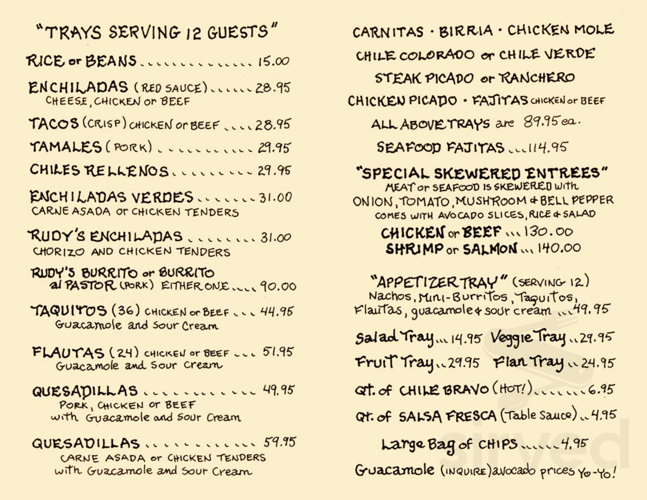 Rudy's Mexican Food menu in Monrovia, California, USA