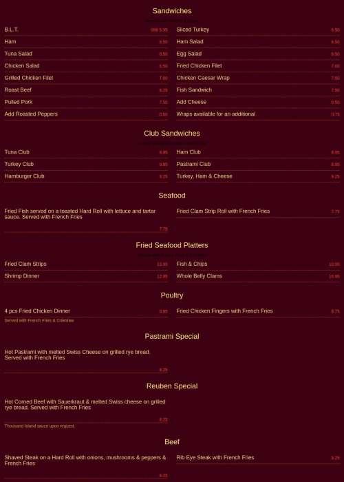 Chuck Wagon Restaurant menu in Ellington, Connecticut, USA