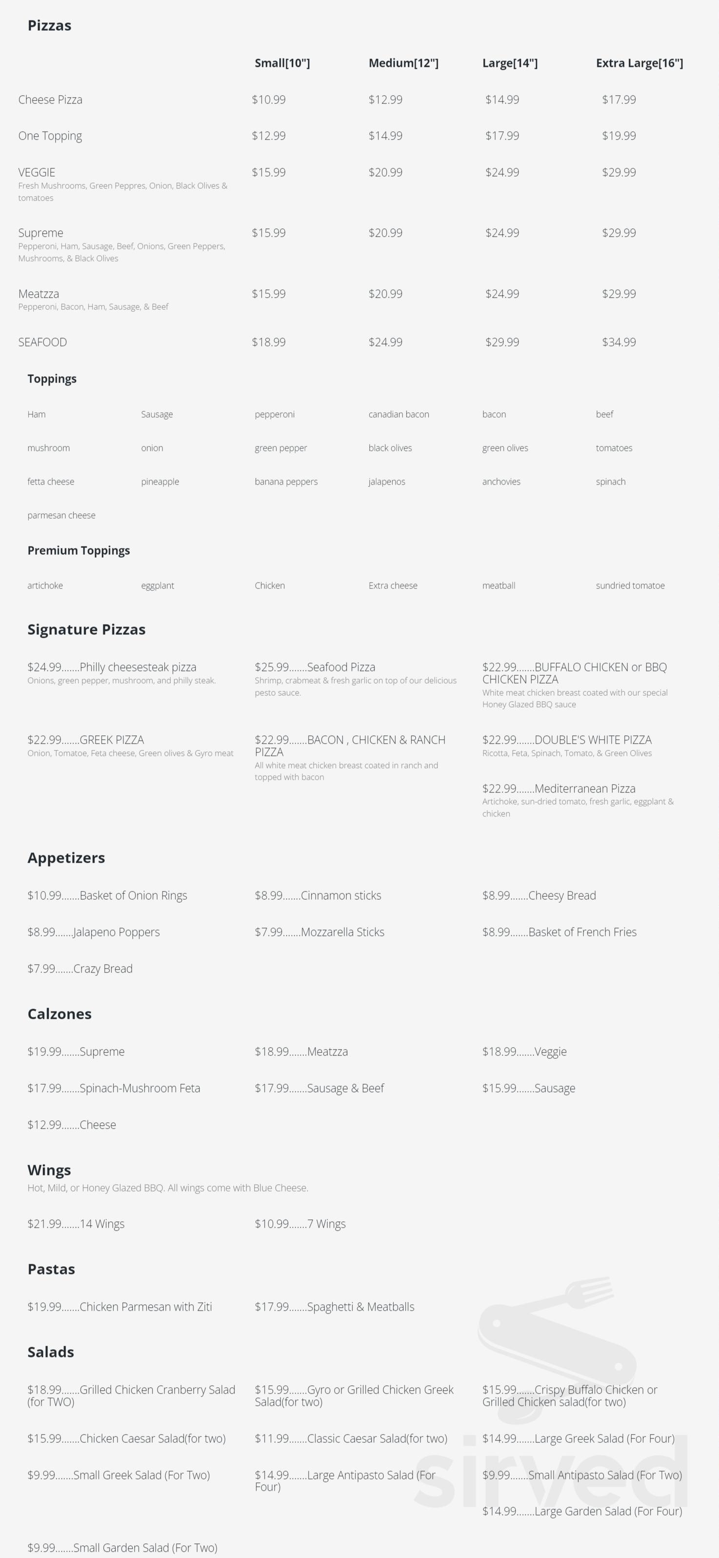 Double's Pizza menu in Alpharetta, USA