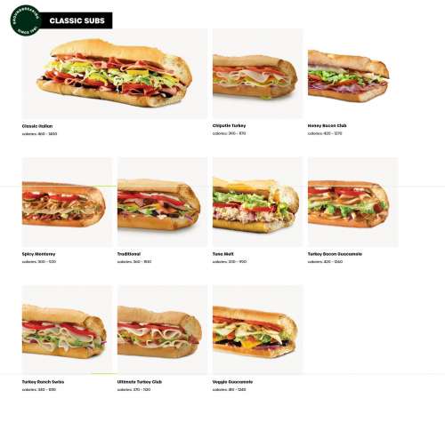 Quiznos Sub menu in Jacksonville, North Carolina, USA