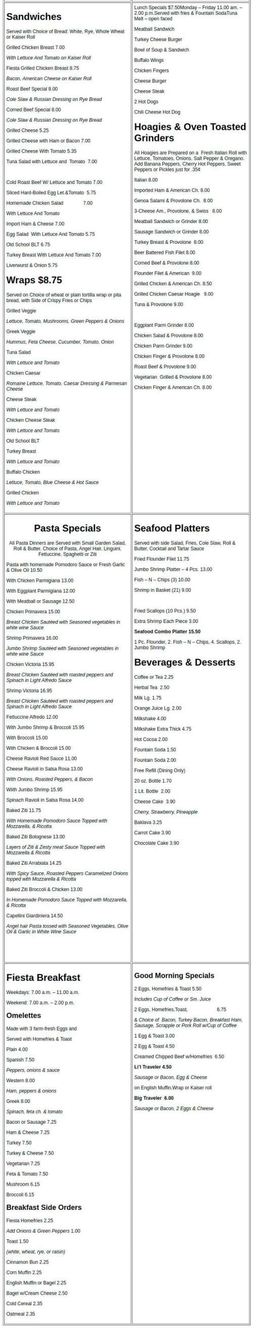 Fiesta Pizza III menu in Philadelphia, Pennsylvania, USA