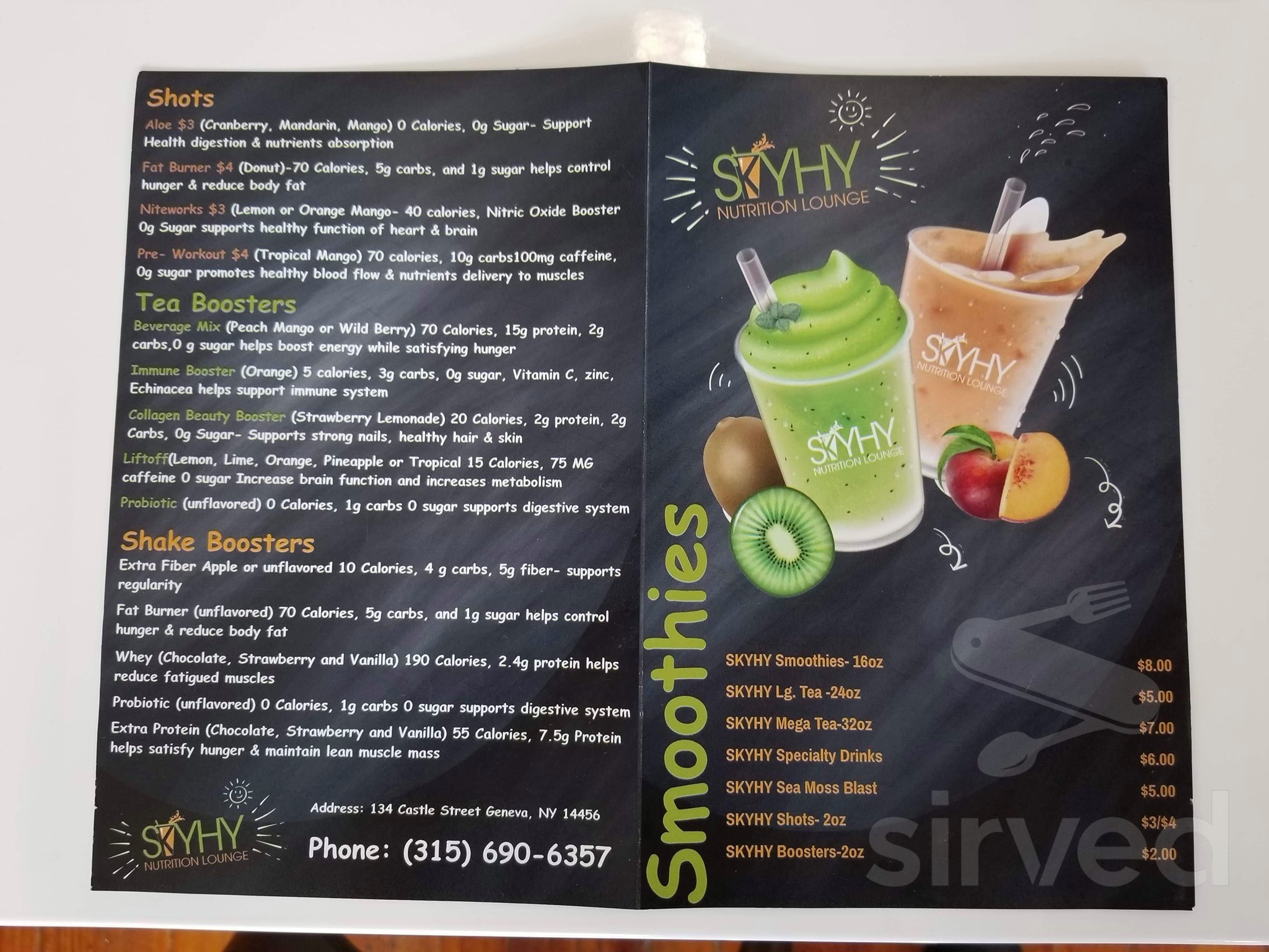 skyhy nutrition lounge menu in Geneva, New York, USA