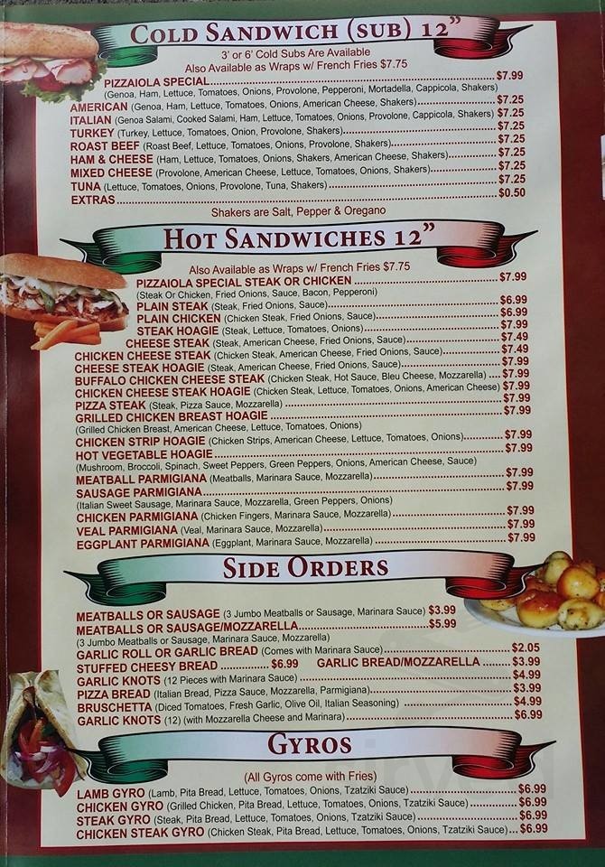 Pizzaiola menu in Leola, Pennsylvania