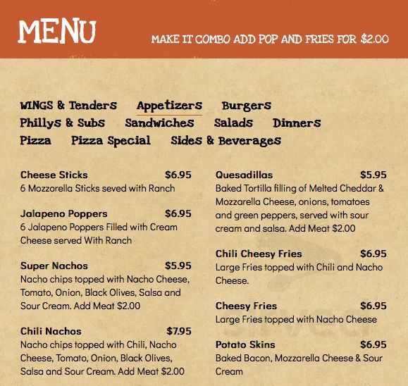 Wings N Things take out menu in Dexter, Michigan