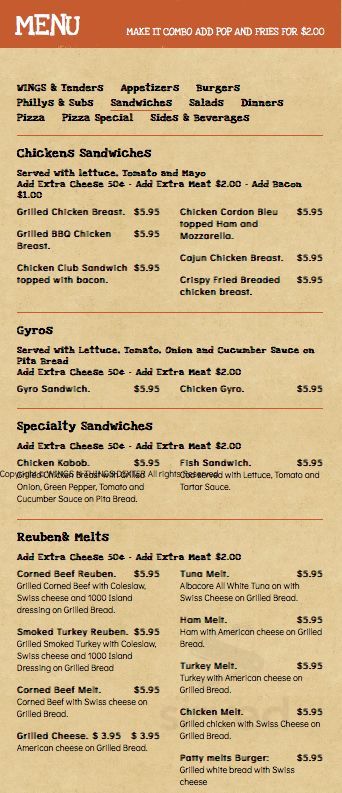 Wings N Things take out menu in Dexter, Michigan