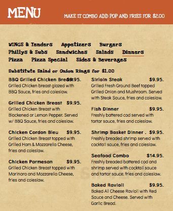 Wings N Things take out menu in Dexter, Michigan