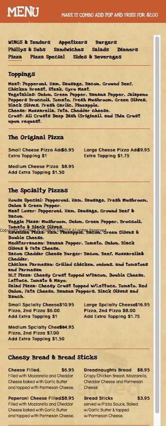 Wings N Things take out menu in Dexter, Michigan