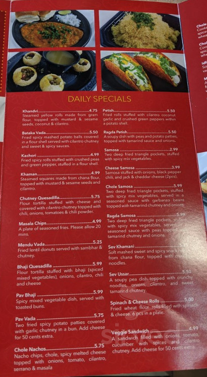 Menu Surati Surati Farsan menu in Artesia, California, USA