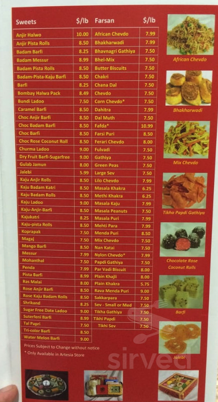 Menu Surati Surati Farsan menu in Artesia, California, USA