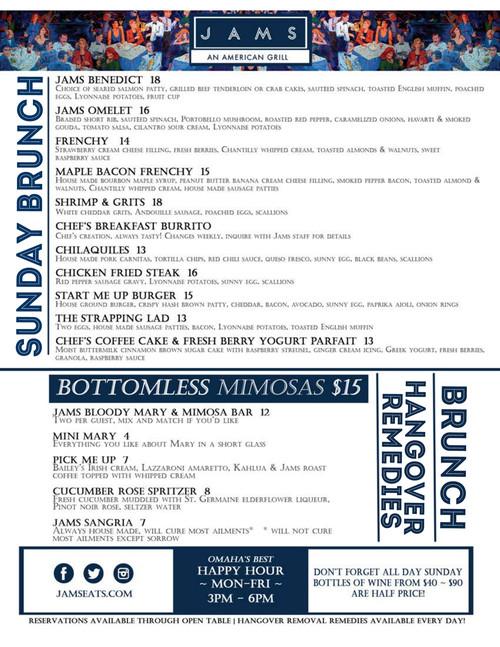 Jams Midtown menu in Omaha, Nebraska, USA