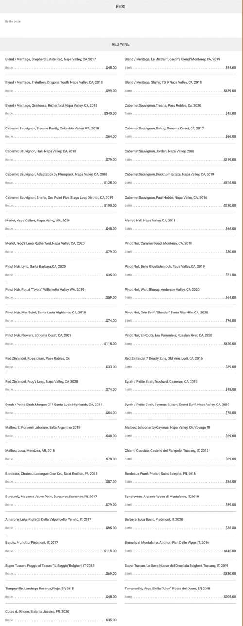 The Copper Crow menu in Horsham, Pennsylvania, USA