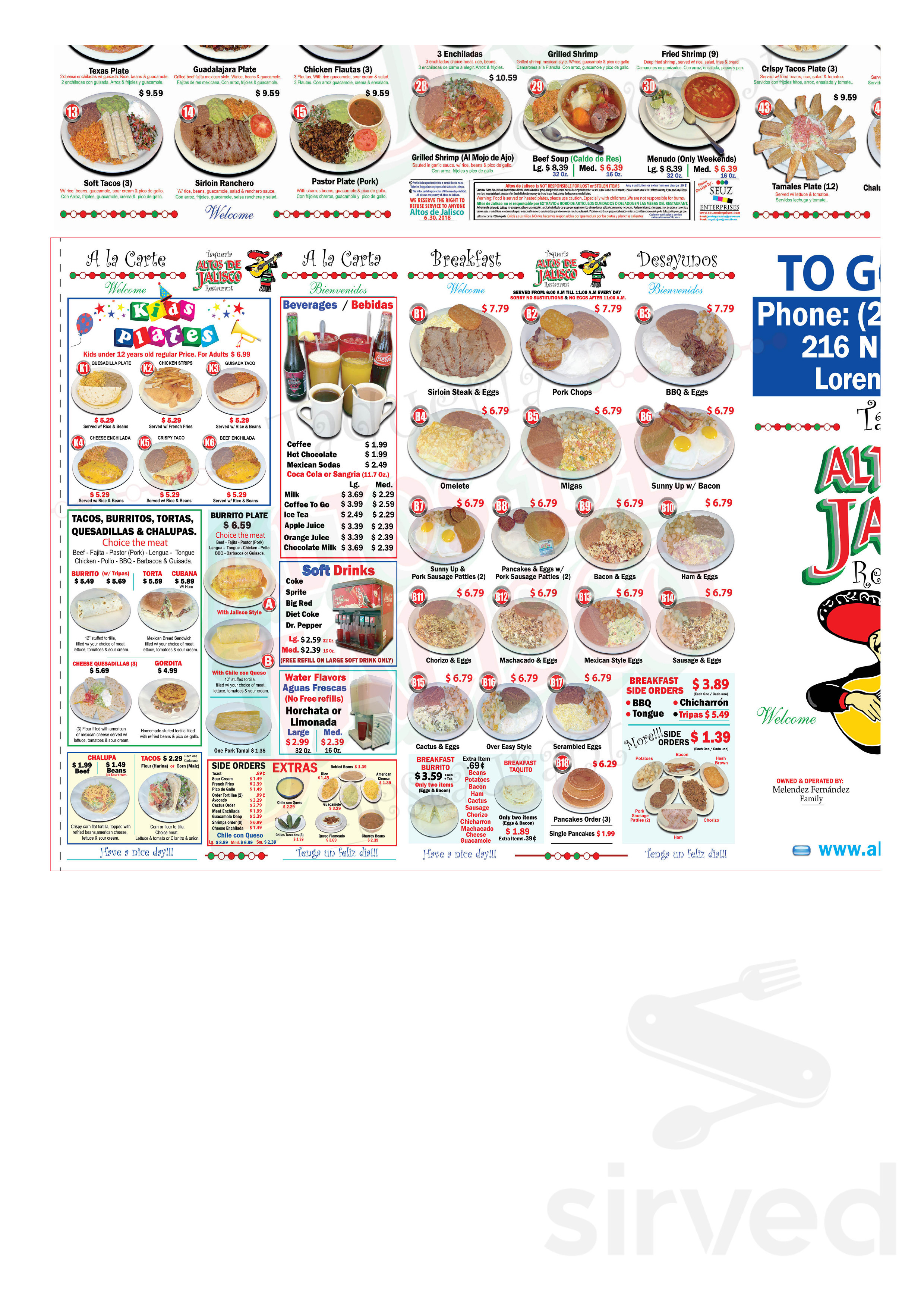 Taqueria Altos De Jalisco menus in Hewitt, Texas, United States