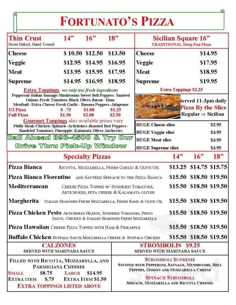 Fortunato's Italian Pizzeria menu in Seminole, Florida, USA