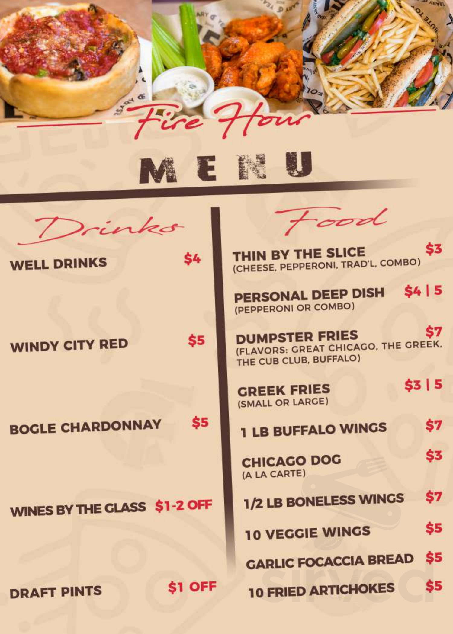 Chicago Fire menu in Folsom, California, USA
