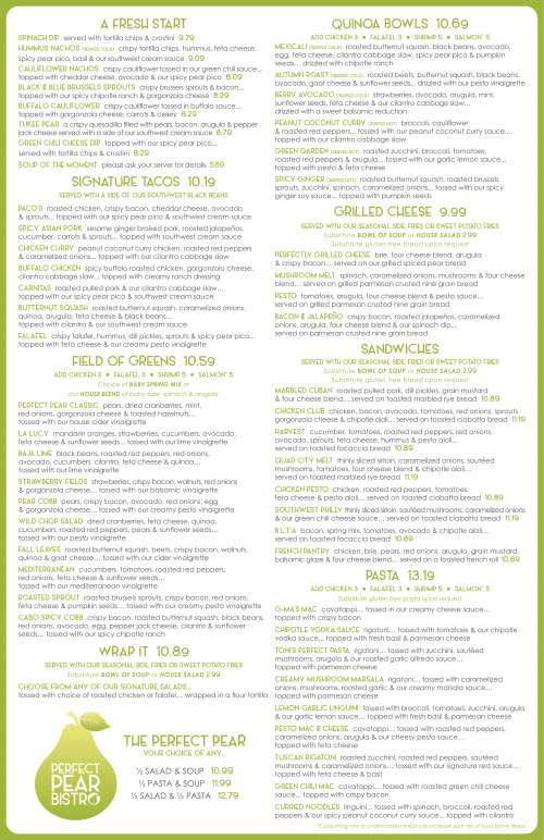 Perfect Pear Bistro menu in Tempe, Arizona, USA