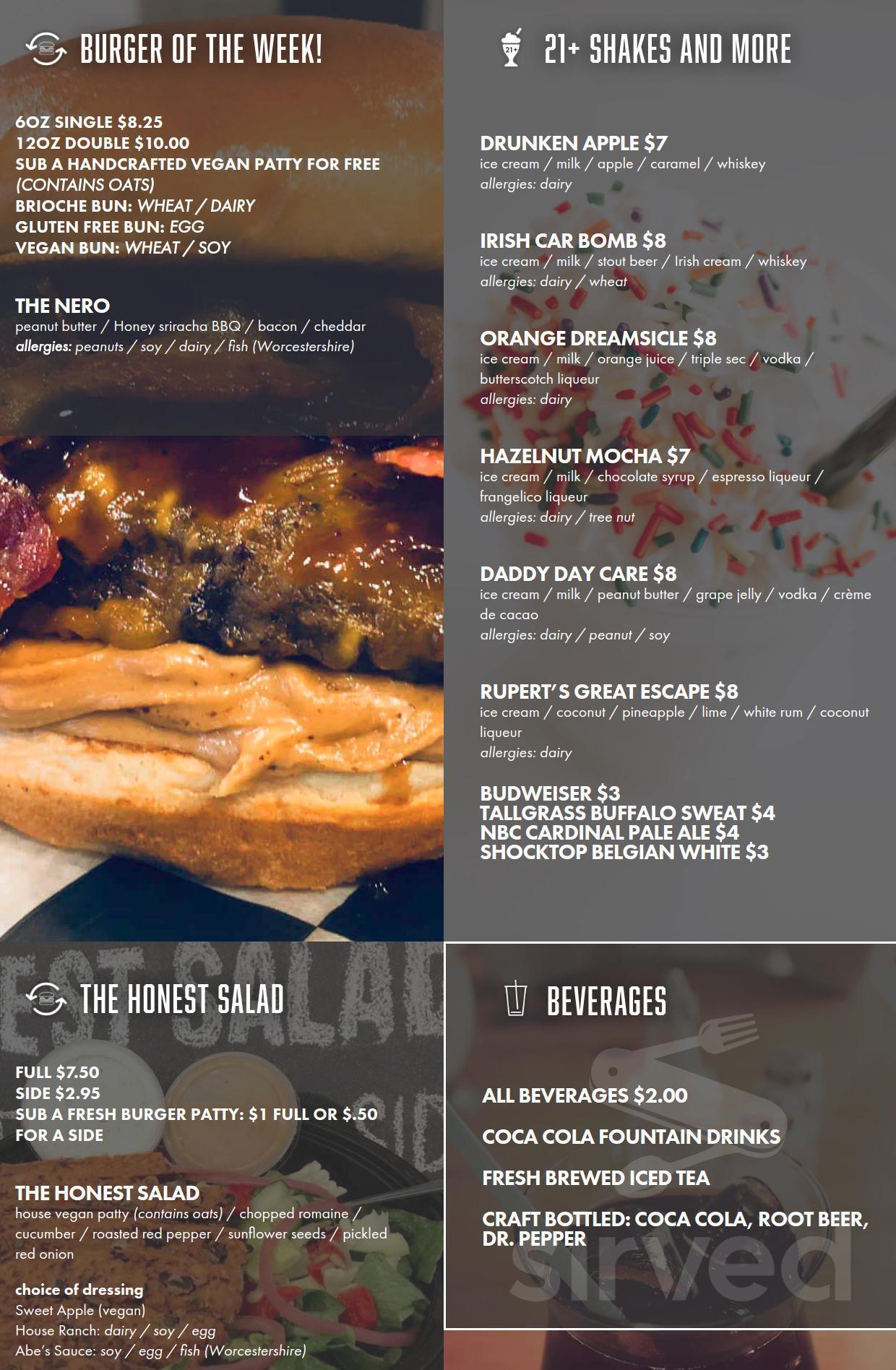 Menu Lincoln NE's Honest Abe's Meadowlane Sirved