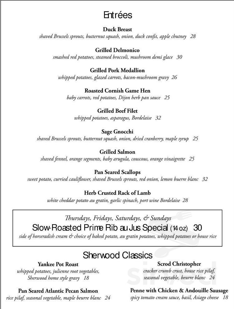 The Sherwood Inn menus in Skaneateles, New York, United States