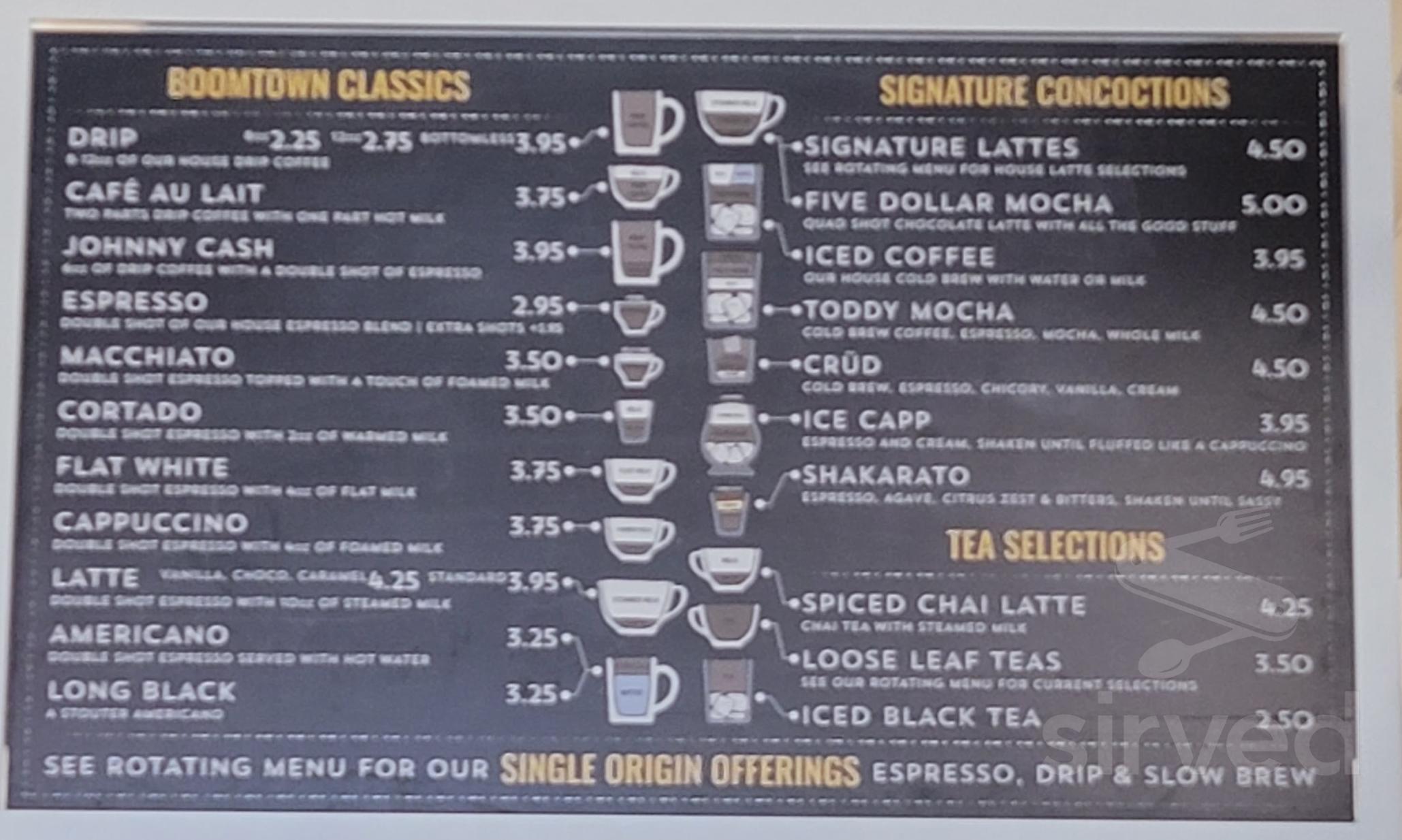 Boomtown Coffee menu in Houston, Texas, USA
