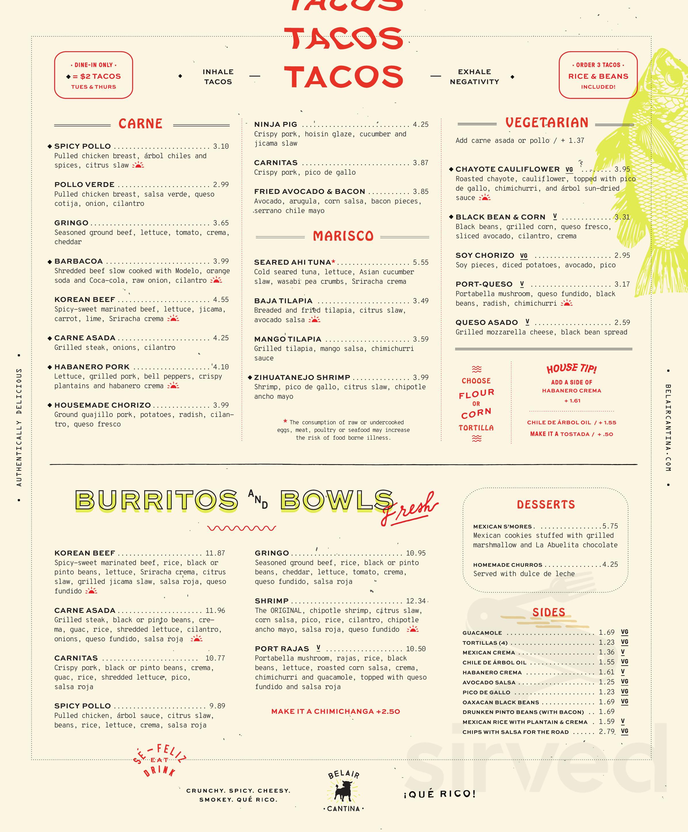BelAir Cantina Brookfield menu in Brookfield, Wisconsin, USA