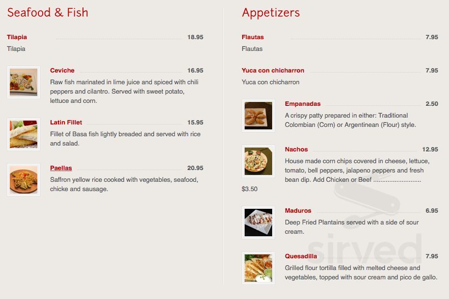 Casa Blanca Restaurant menu in London, Ontario