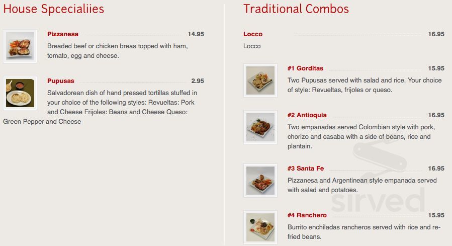 Casa Blanca Restaurant menu in London, Ontario