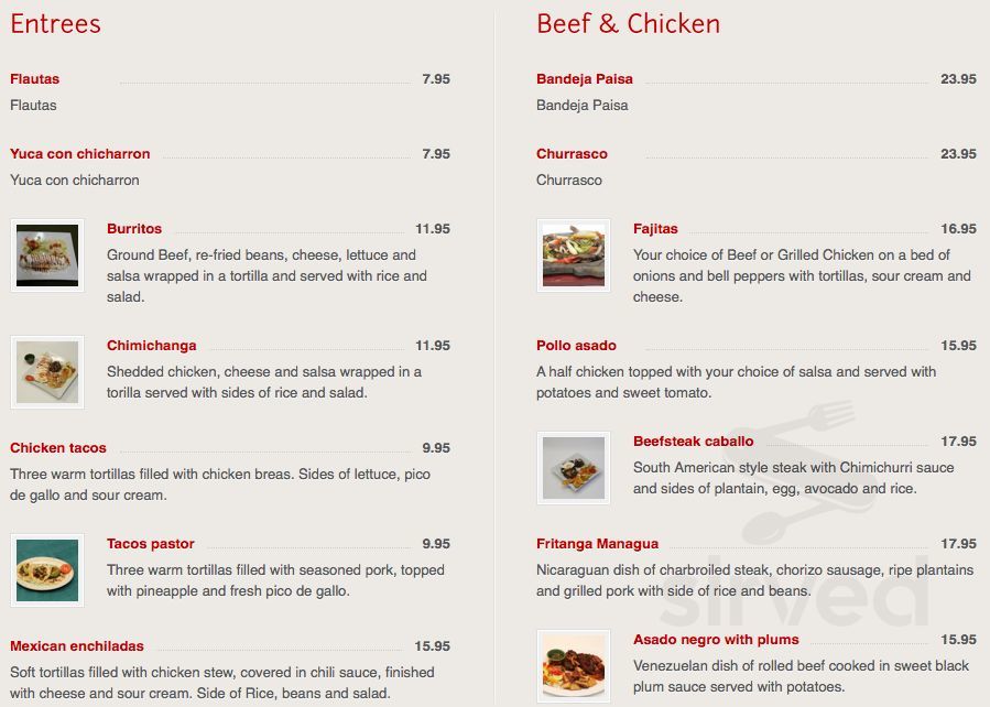 Casa Blanca Restaurant menu in London, Ontario
