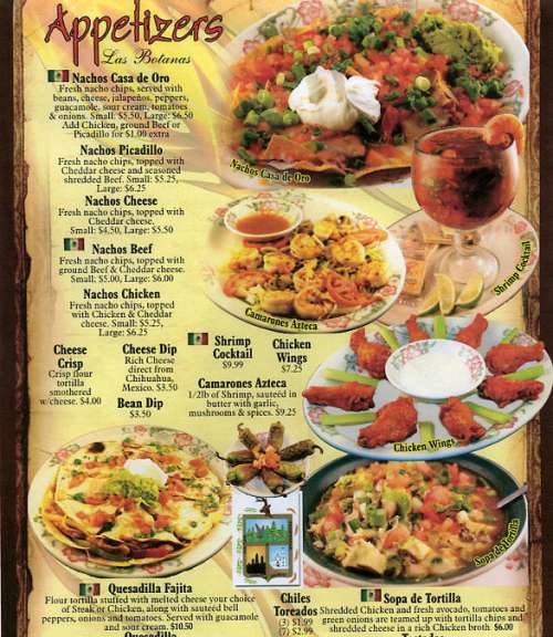 Casa de Oro Restaurant menu in Chariton, Iowa, USA