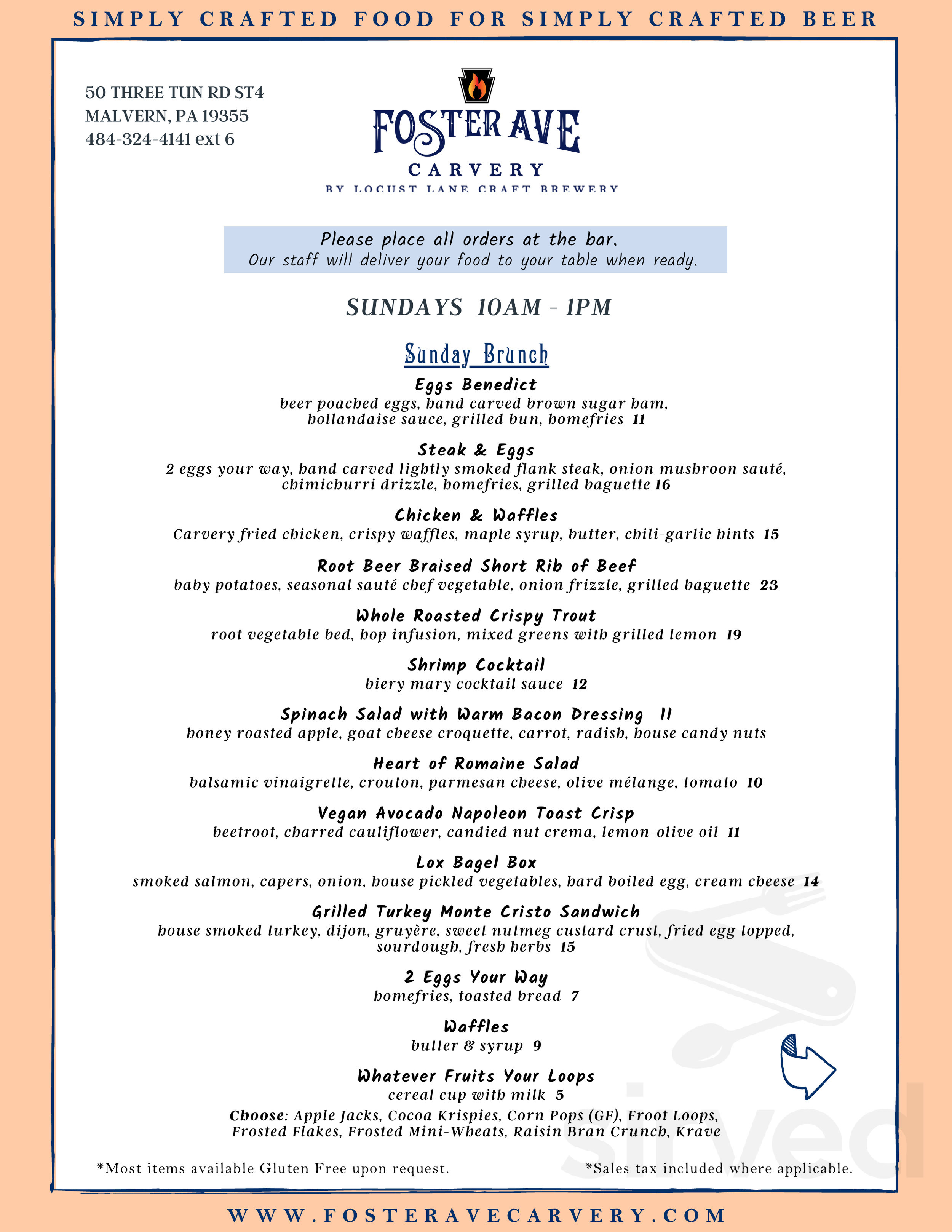 Foster Ave Carvery menus in Malvern, Pennsylvania, United States