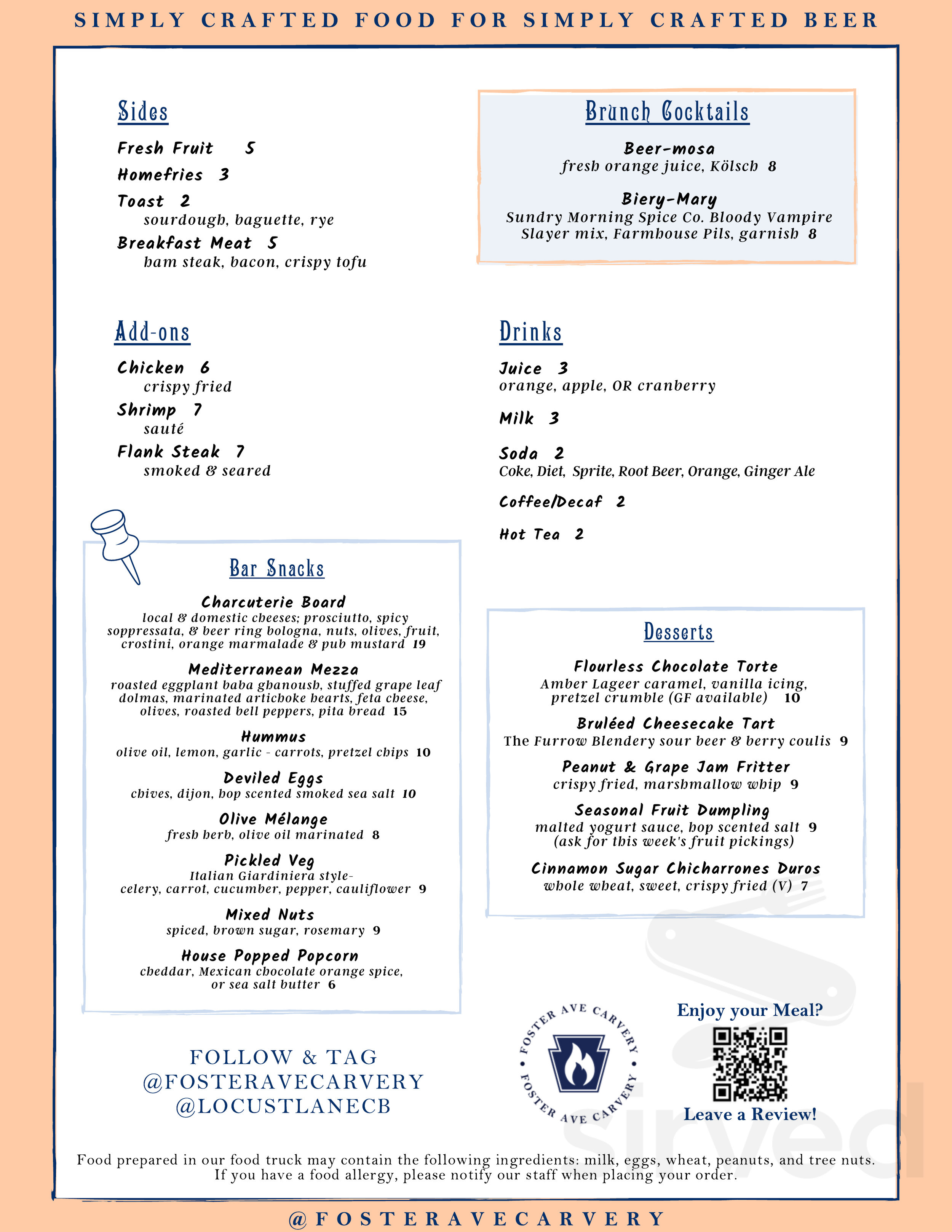 Foster Ave Carvery menus in Malvern, Pennsylvania, United States
