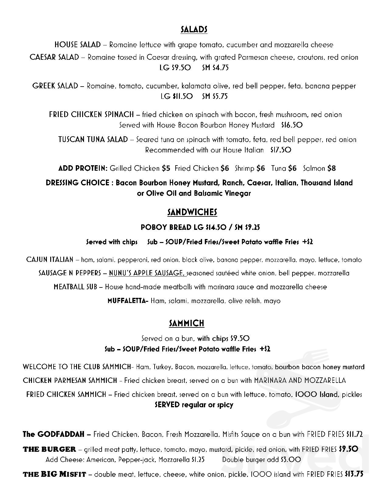 Misfits Dine &amp; Drink menus in Broussard, Louisiana, United States