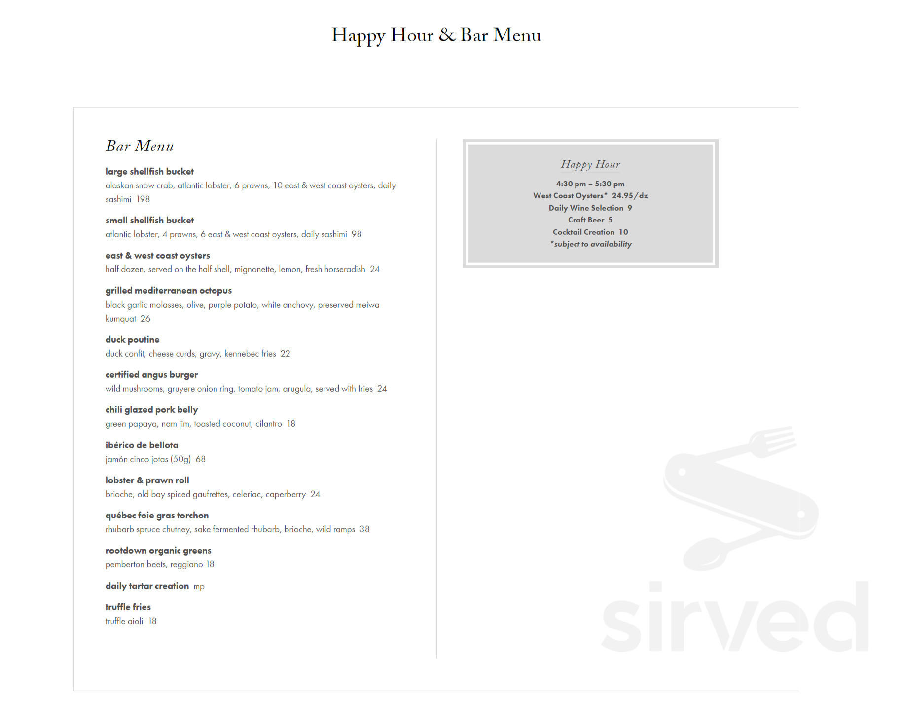 Menu For Bearfoot Bistro In Whistler Bc Sirved 