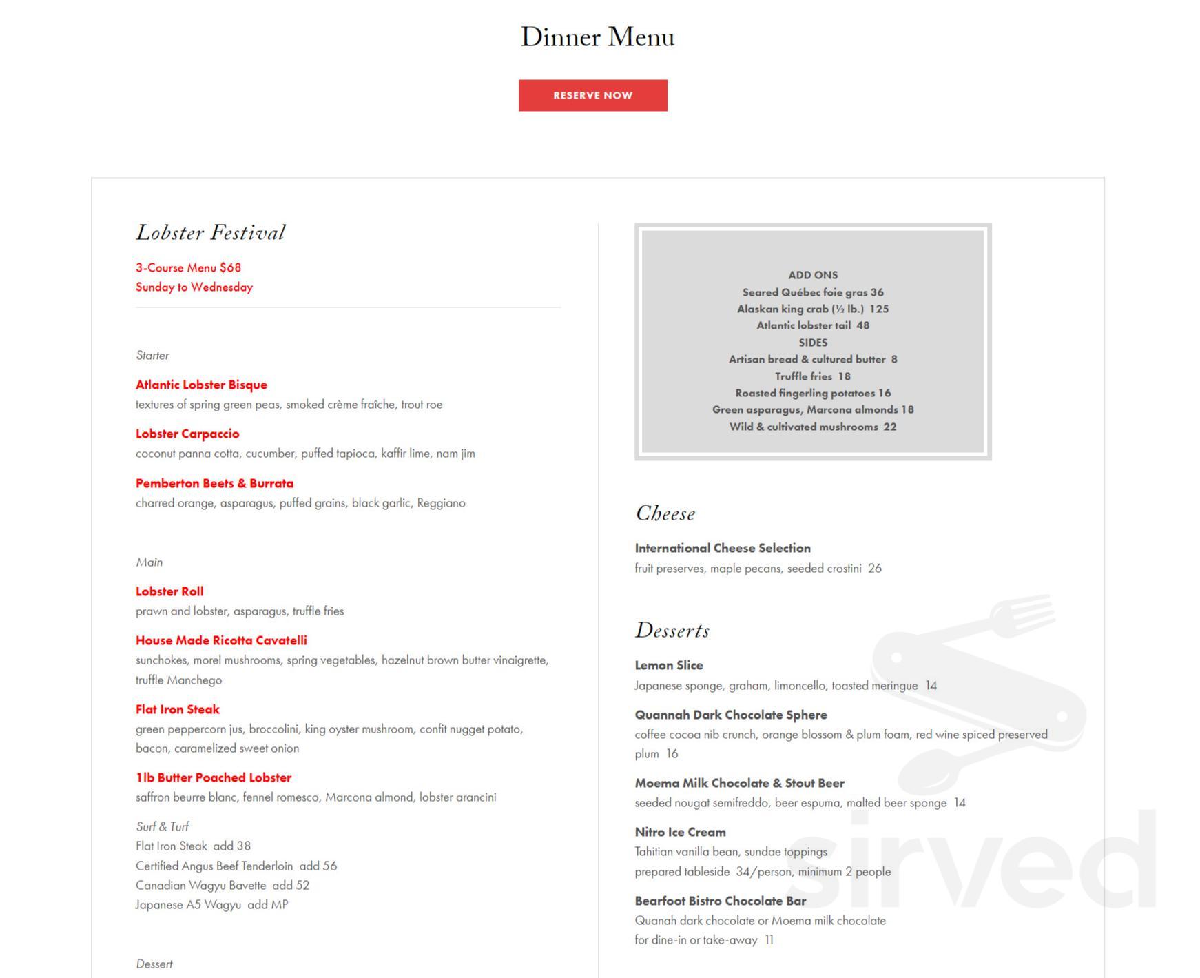 Menu For Bearfoot Bistro In Whistler Bc Sirved 