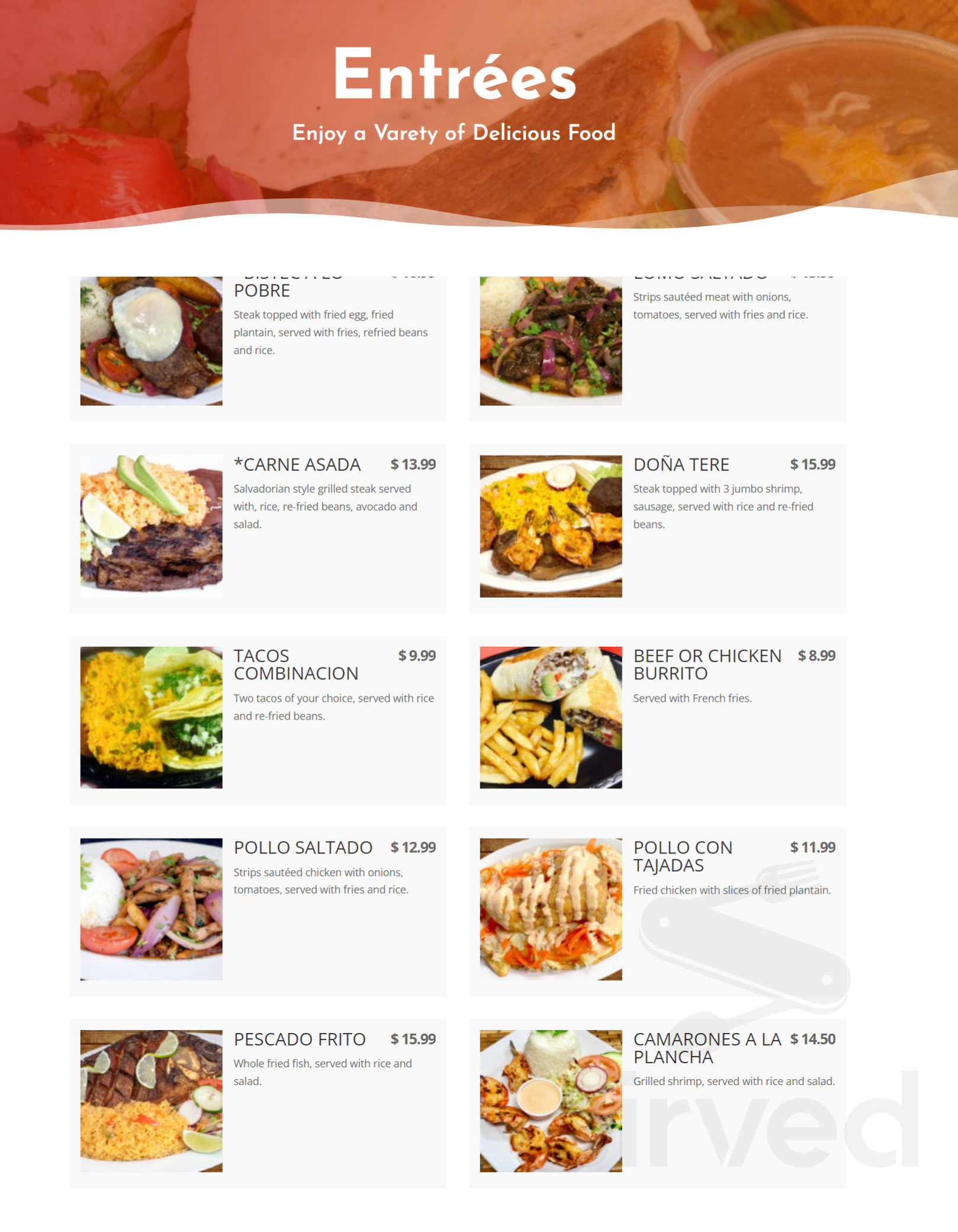 Dona Tere Restaurant menu in Fredericksburg, Virginia, USA