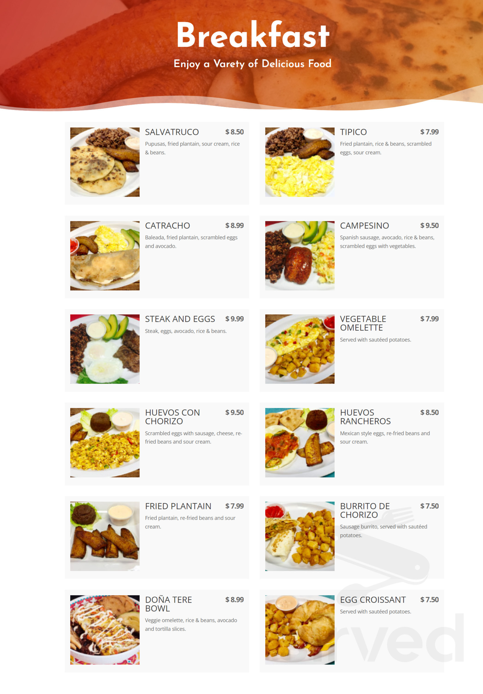 Dona Tere Restaurant menu in Fredericksburg, Virginia, USA