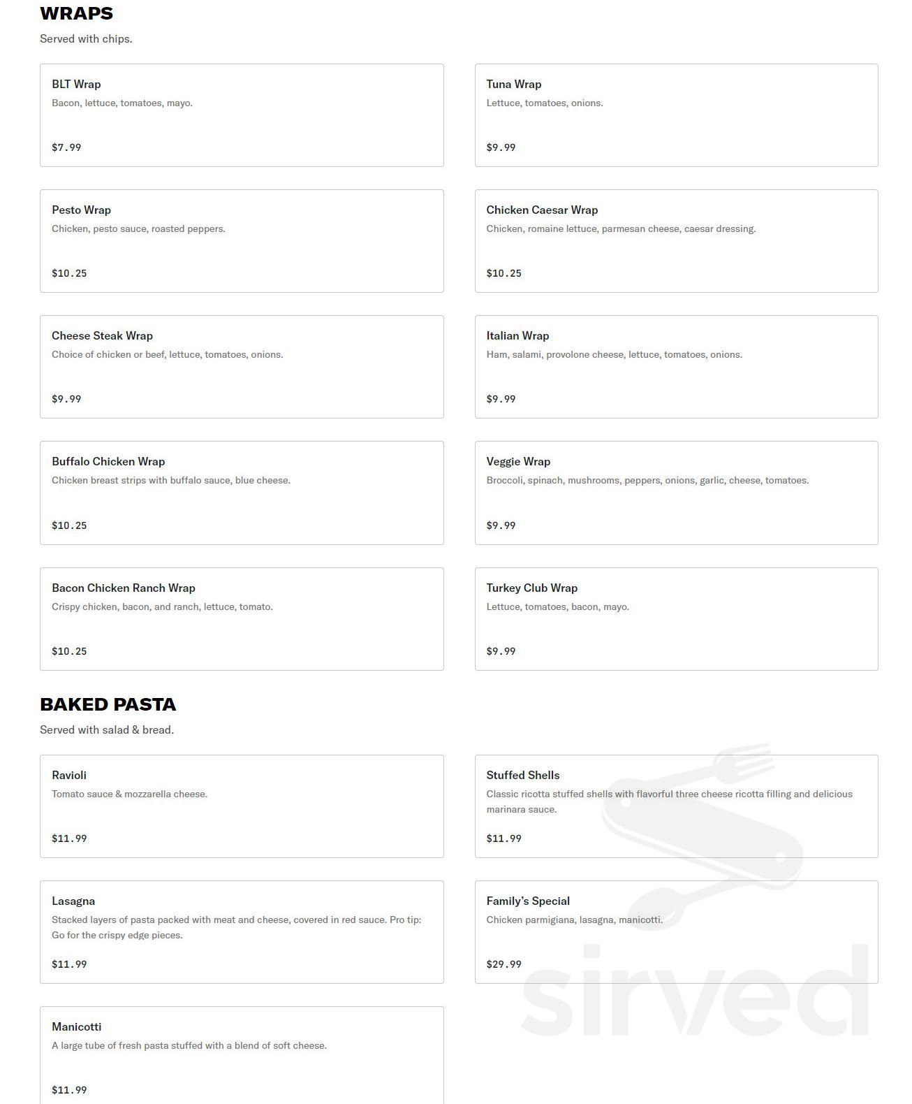 Family Pizzeria menu in Quakertown, Pennsylvania, USA