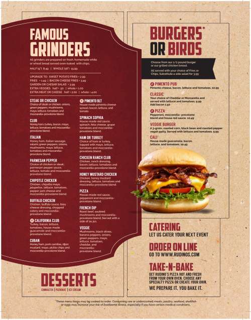 Rudino's Heritage menu in Wake Forest, North Carolina, USA