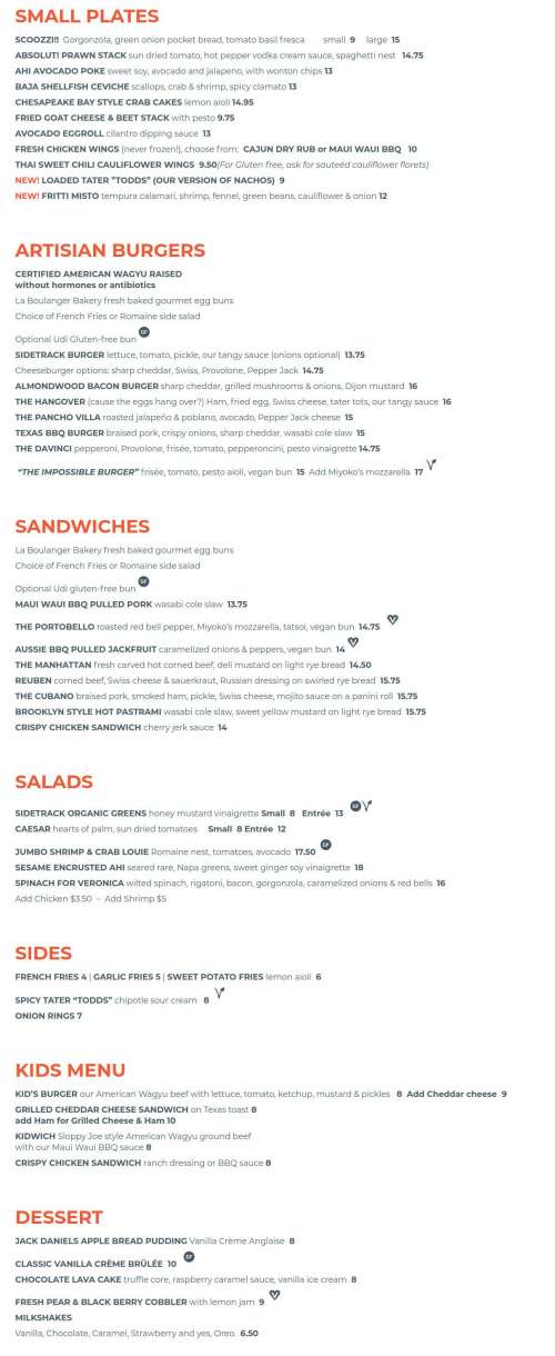 SideTrack Bar + Grill menu in Pleasanton, California, USA