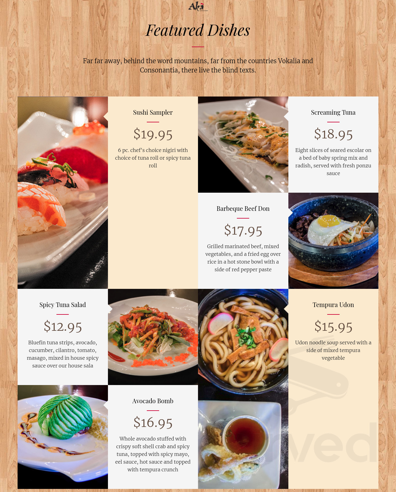 Aka Sushi Downtown menu in Corpus Christi, Texas, USA