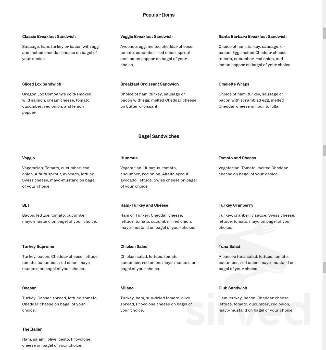 Bagel Market Cafe menus in Santa Barbara, California, United States