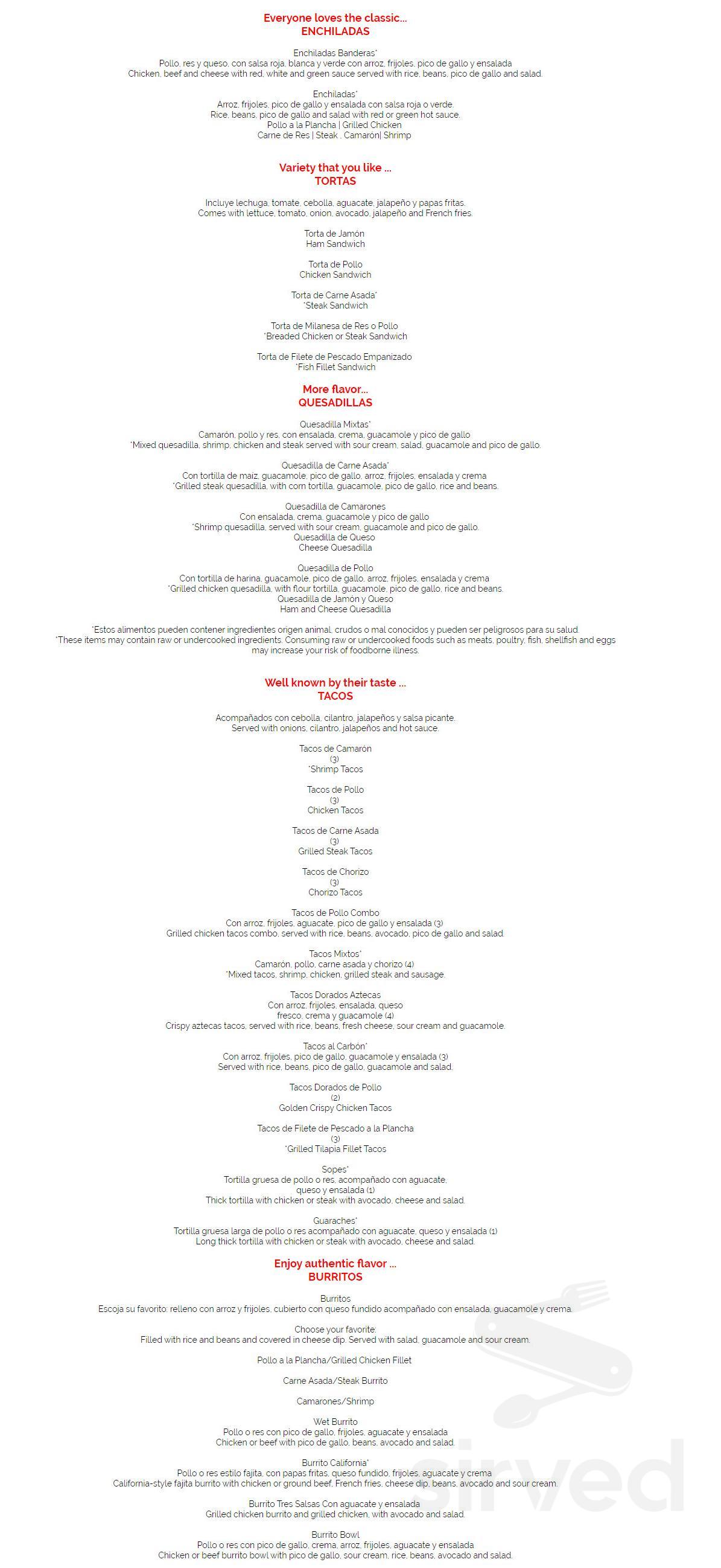 Lempira Restaurant menu in Charlotte, North Carolina, USA