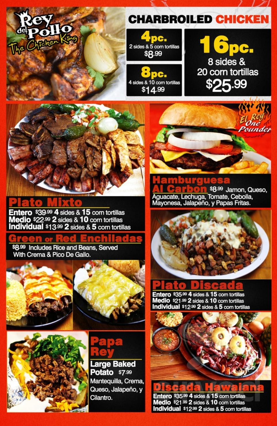 Rey del Pollo menu in Houston, Texas, USA