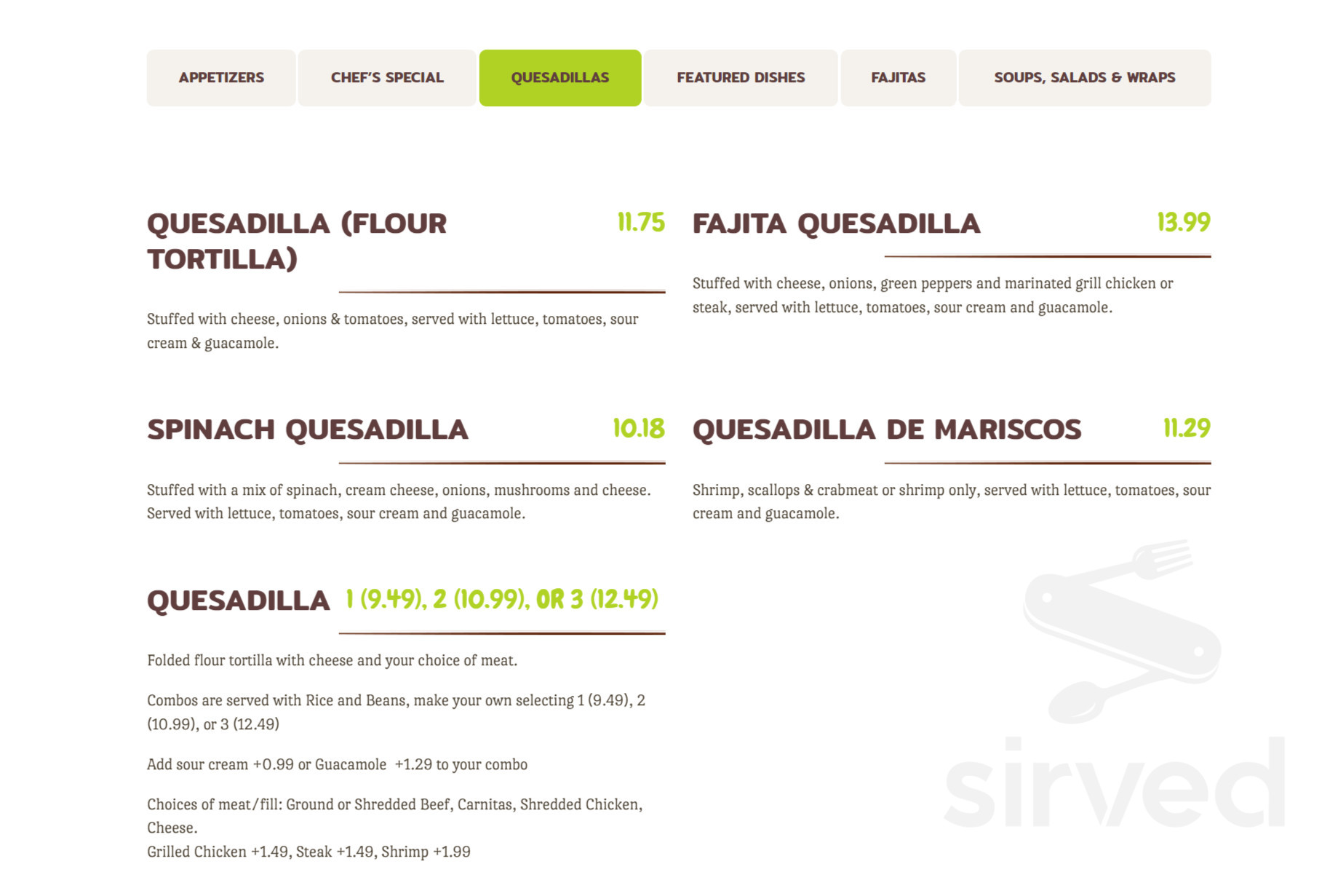 Agave Fresh Mex Port Orange Restaurant menu in Port Orange, Florida, USA