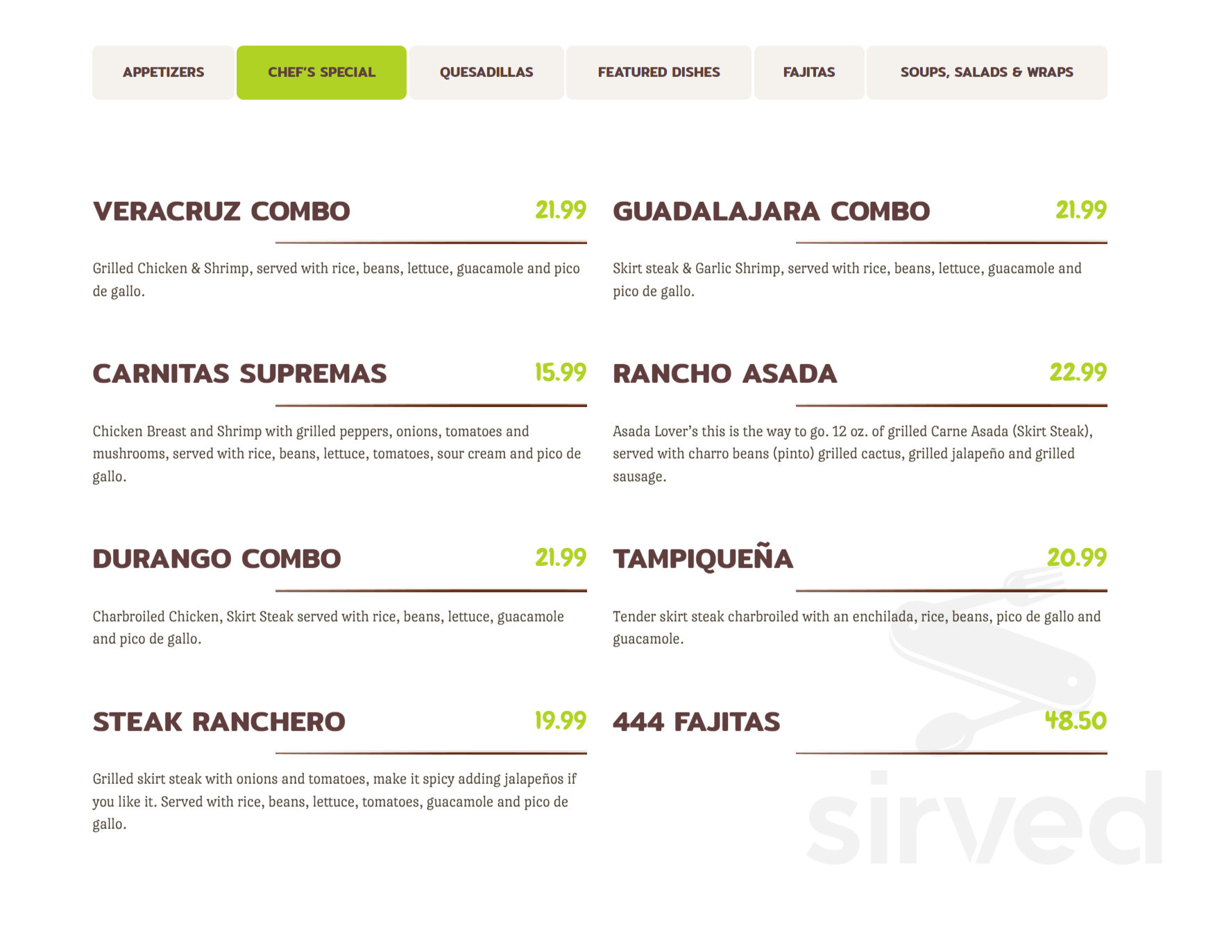 Agave Fresh Mex Port Orange Restaurant menu in Port Orange, Florida, USA