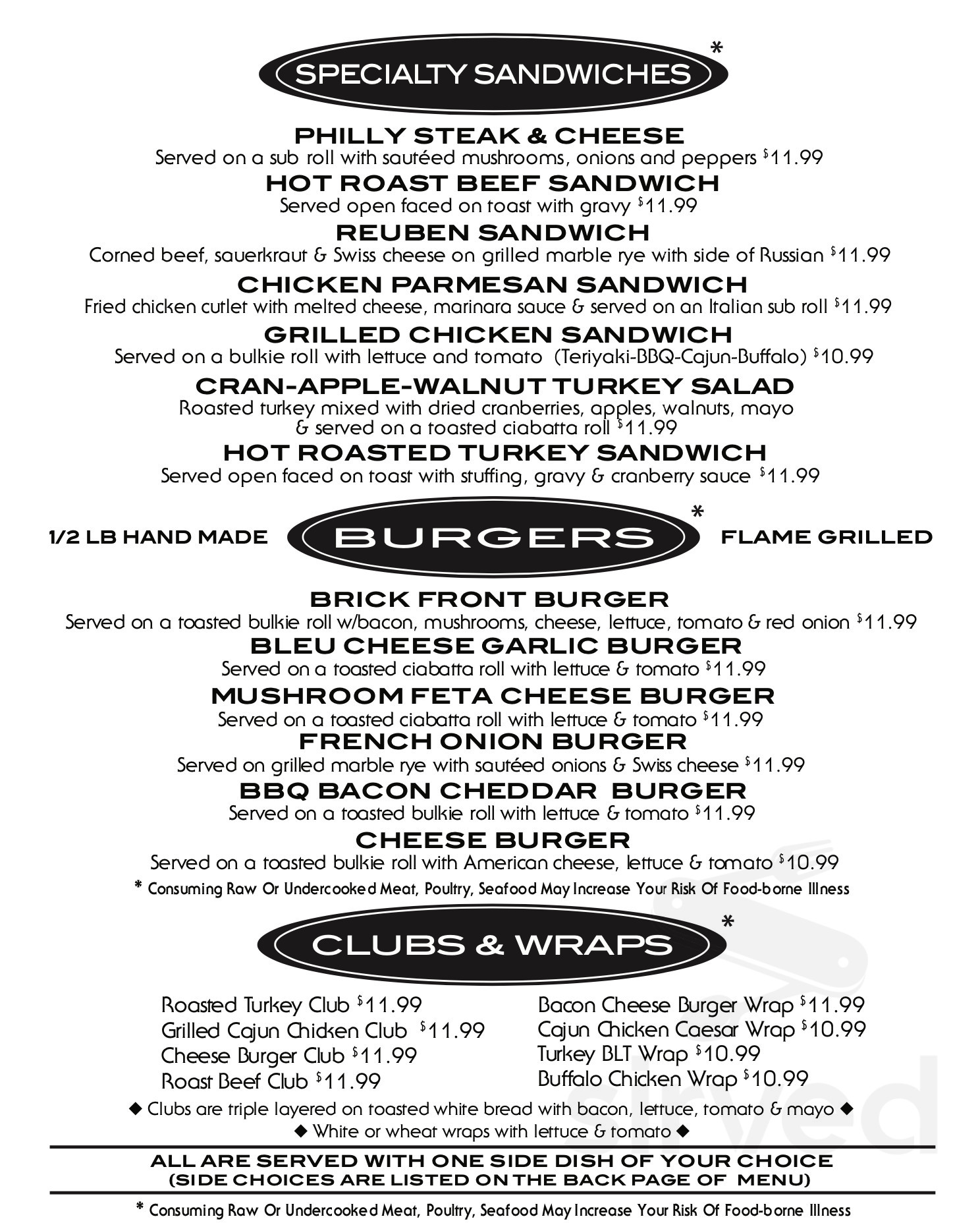 Brick Front RestaurantLounge menus in Laconia, New Hampshire, United