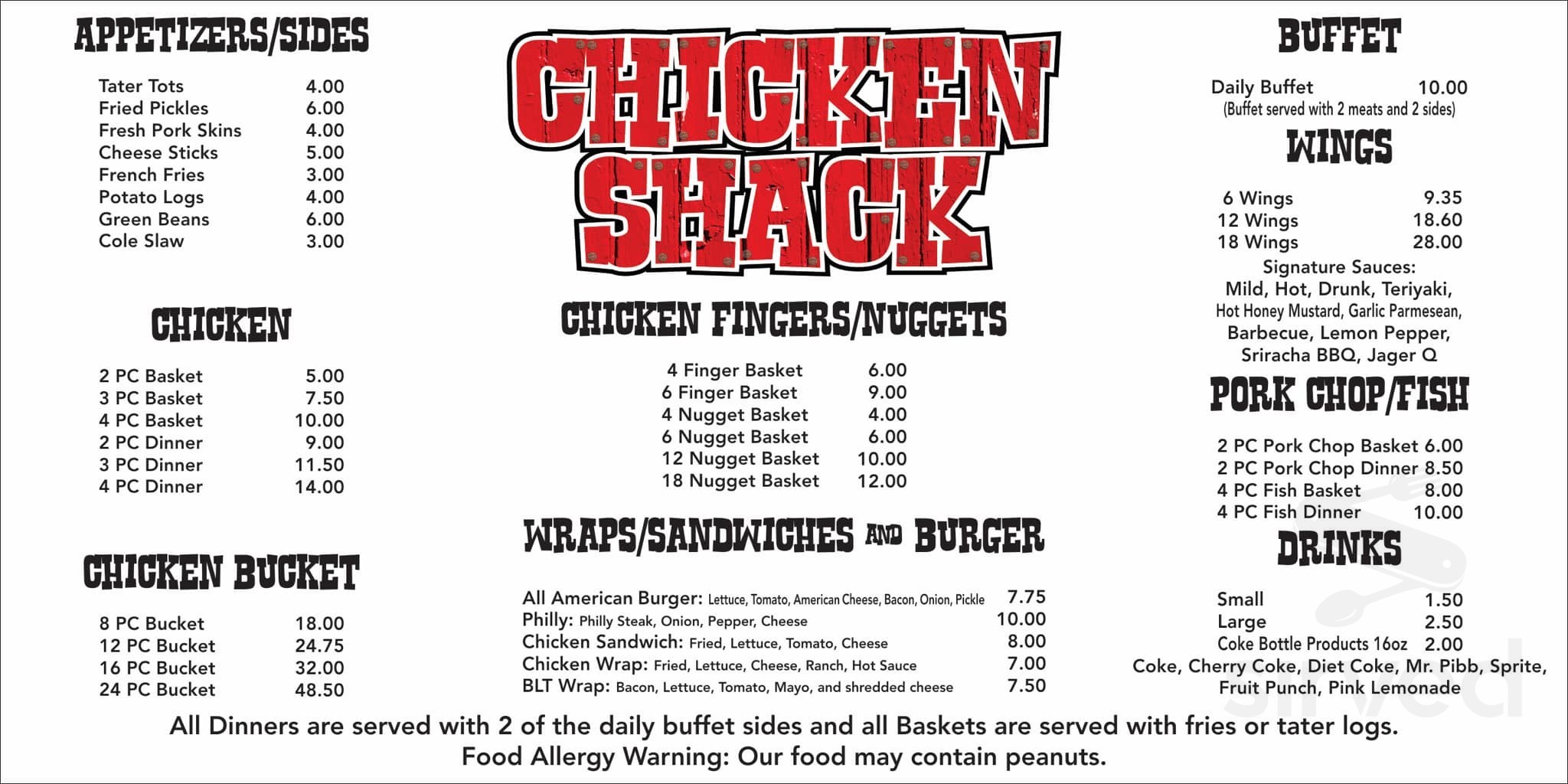 Menu Lyons GA's Chicken Shack Sirved